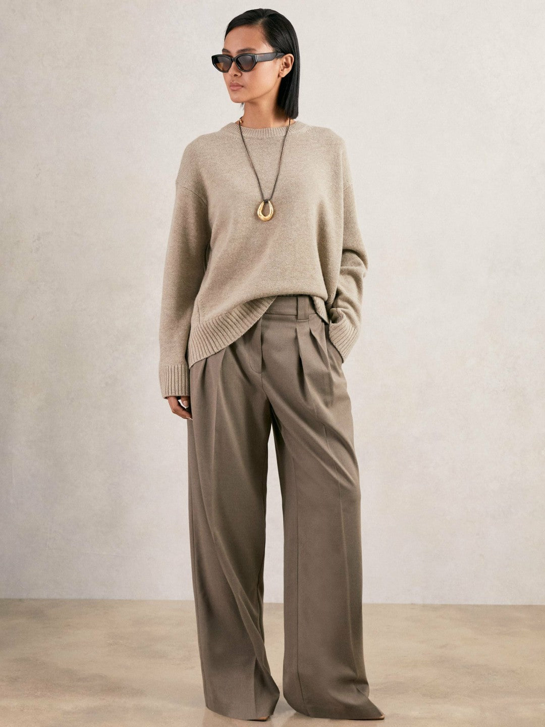 Wool-Cashmere Crew-Neck Jumper Stone | Womens