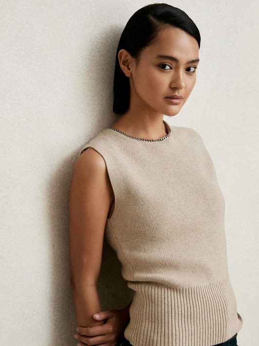 Wool-Blend Necklace-Trim Knitted Vest Neutral | Womens