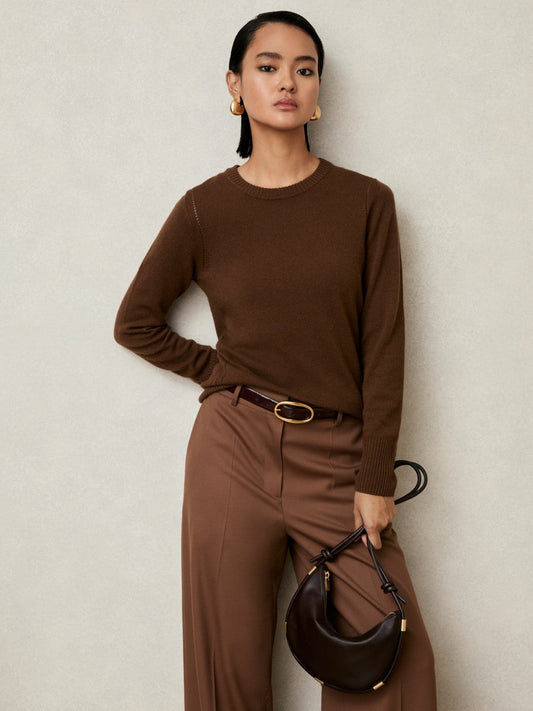 Wool-Blend Open-Stitch Jumper with Cashmere Toffee Brown | Womens