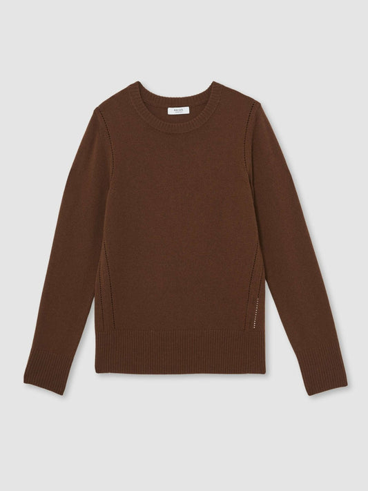 Wool-Blend Open-Stitch Jumper with Cashmere Toffee Brown | Womens