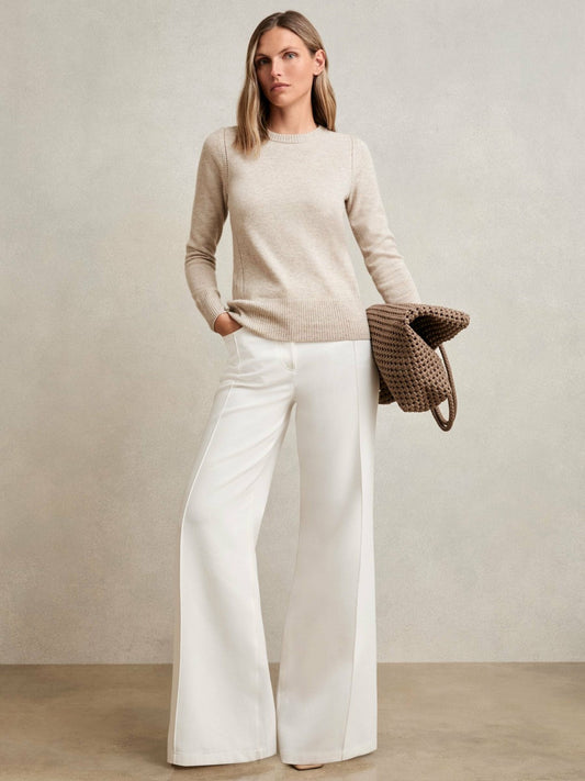 Wool-Blend Open-Stitch Jumper with Cashmere Oatmeal Neutral | Womens