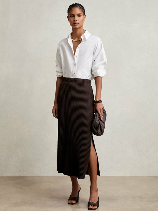Pleated Jersey Midi Skirt Burgundy | Womens