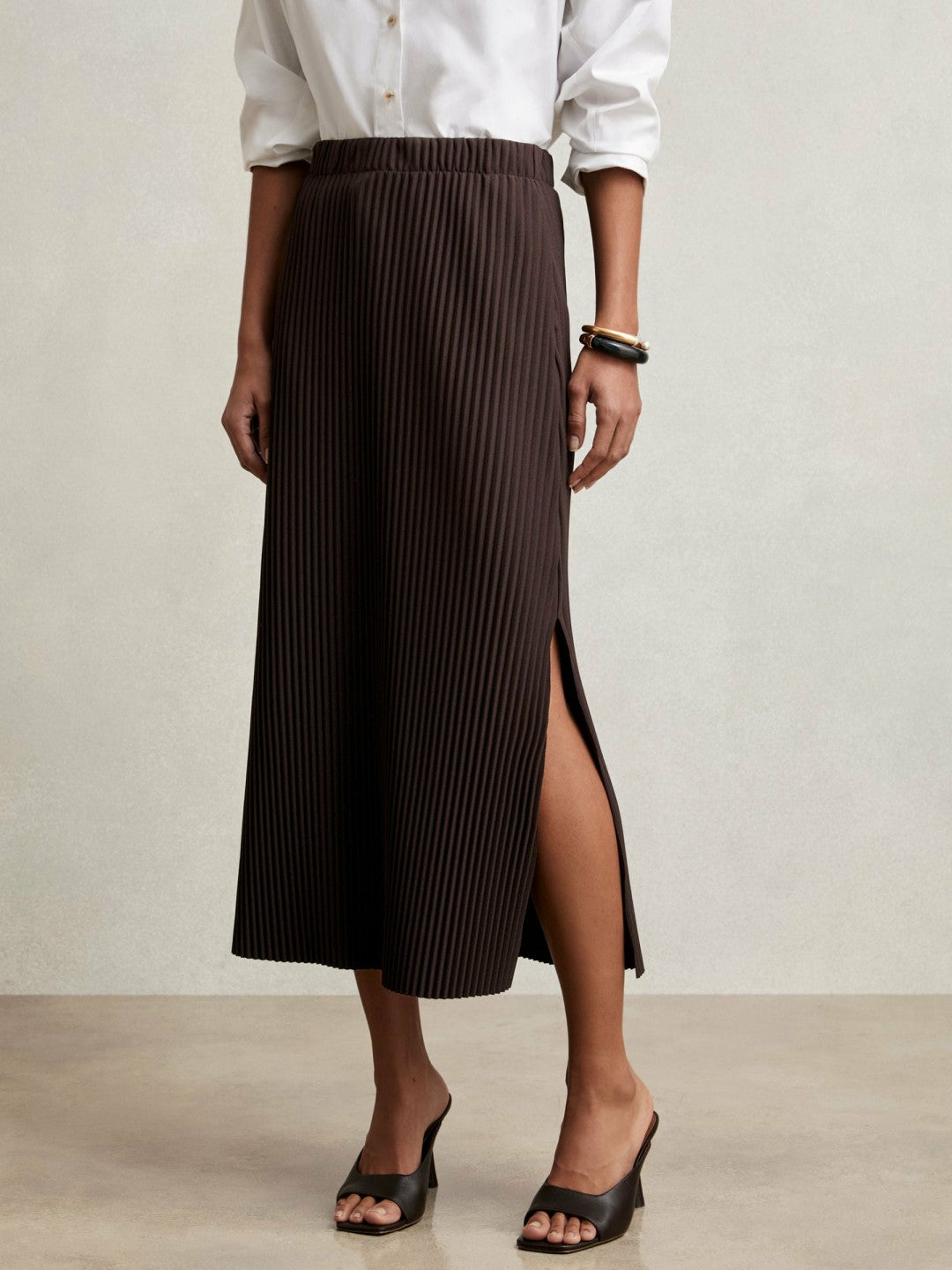 Pleated Jersey Midi Skirt Burgundy | Womens