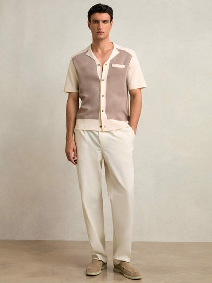 Colour-Block Cuban-Collar Knit Shirt Taupe Brown/Light Stone | Mens