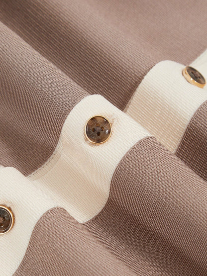 Colour-Block Cuban-Collar Knit Shirt Taupe Brown/Light Stone | Mens