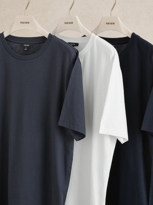 Cotton Crew-Neck T-shirts 3 Pack White/Navy/Airforce Blue | Mens
