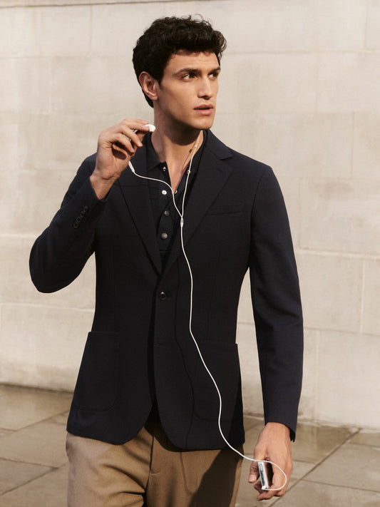 Slim-Fit Single-Breasted Jersey Suit Blazer Navy | Mens