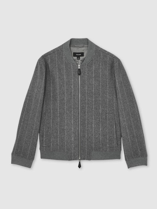 Wool-Blend Chalk-Stripe Bomber Jacket Grey | Mens