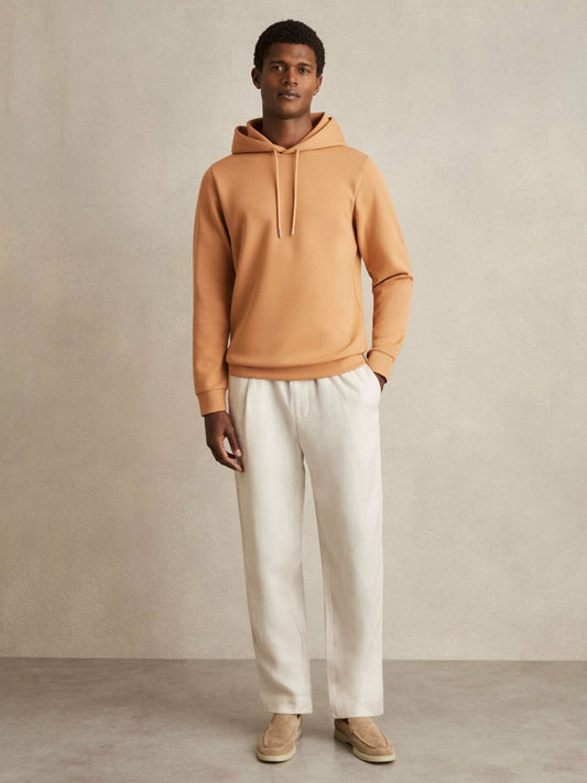 Interlock Jersey Drawstring Hoodie Light Camel Brown | Mens