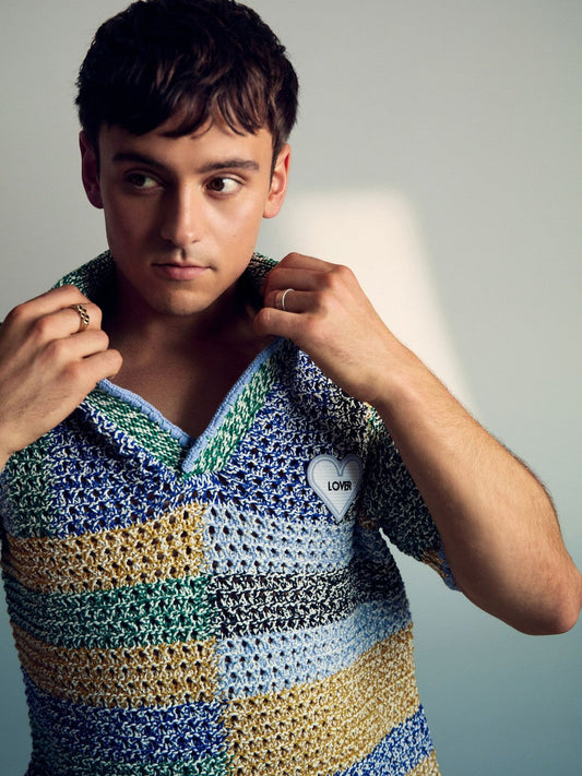 | Tom Daley Crochet Polo Shirt Yellow/Green/Blue Multi | Mens
