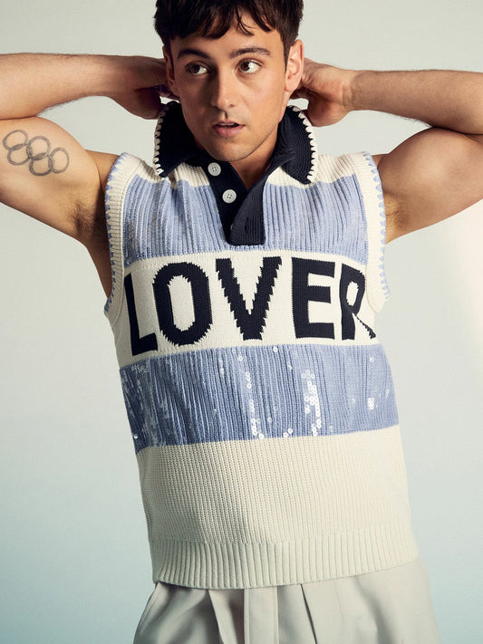 | Tom Daley Stripe Polo Vest Soft Blue | Mens