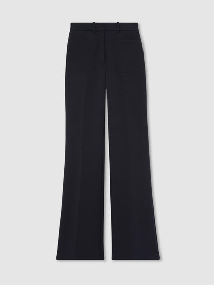 Petite Twill Patch-Pocket Flared Trousers Navy | Womens