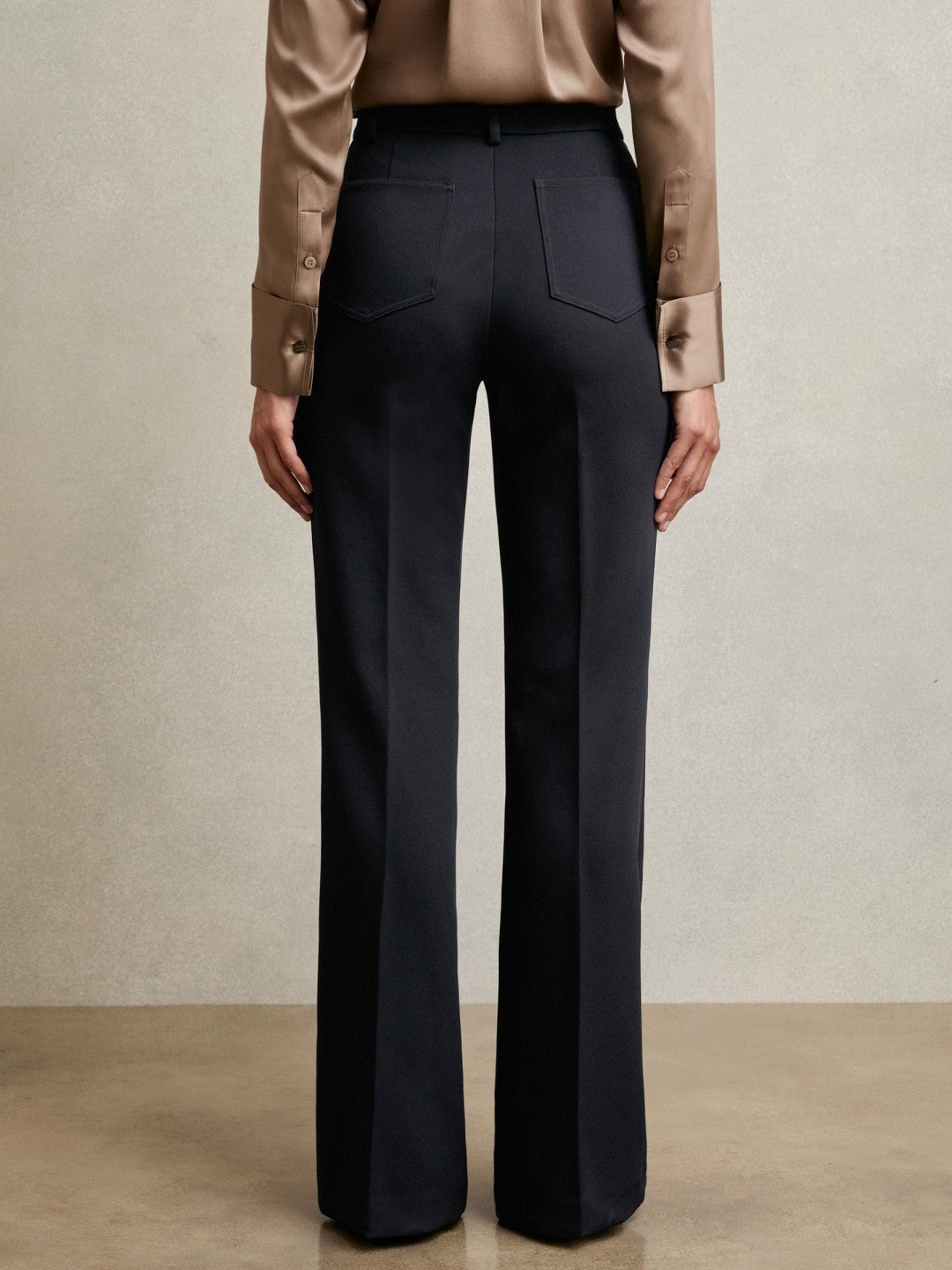 Petite Twill Patch-Pocket Flared Trousers Navy | Womens