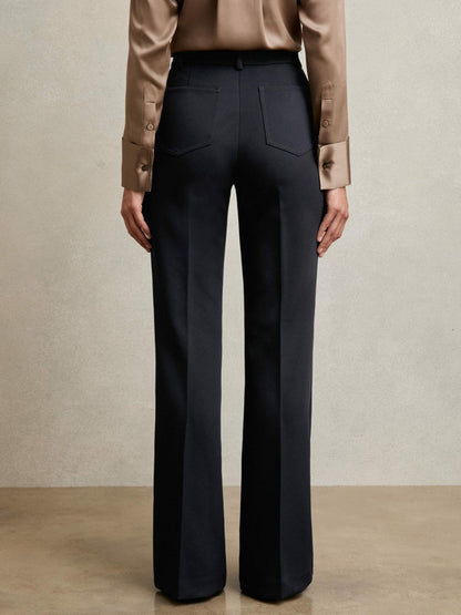 Petite Twill Patch-Pocket Flared Trousers Navy | Womens