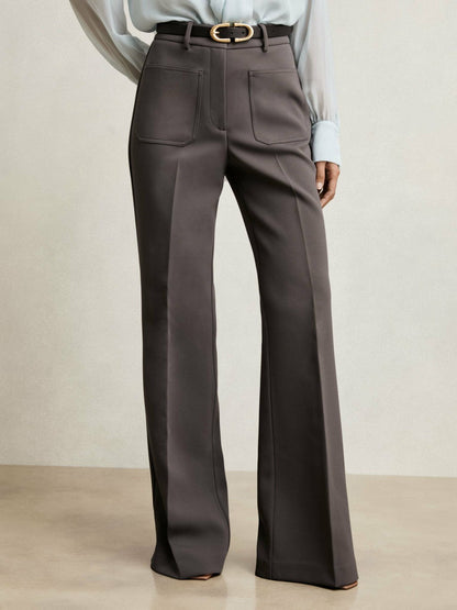 Petite Twill Patch-Pocket Flared Trousers Mauve Neutral | Womens