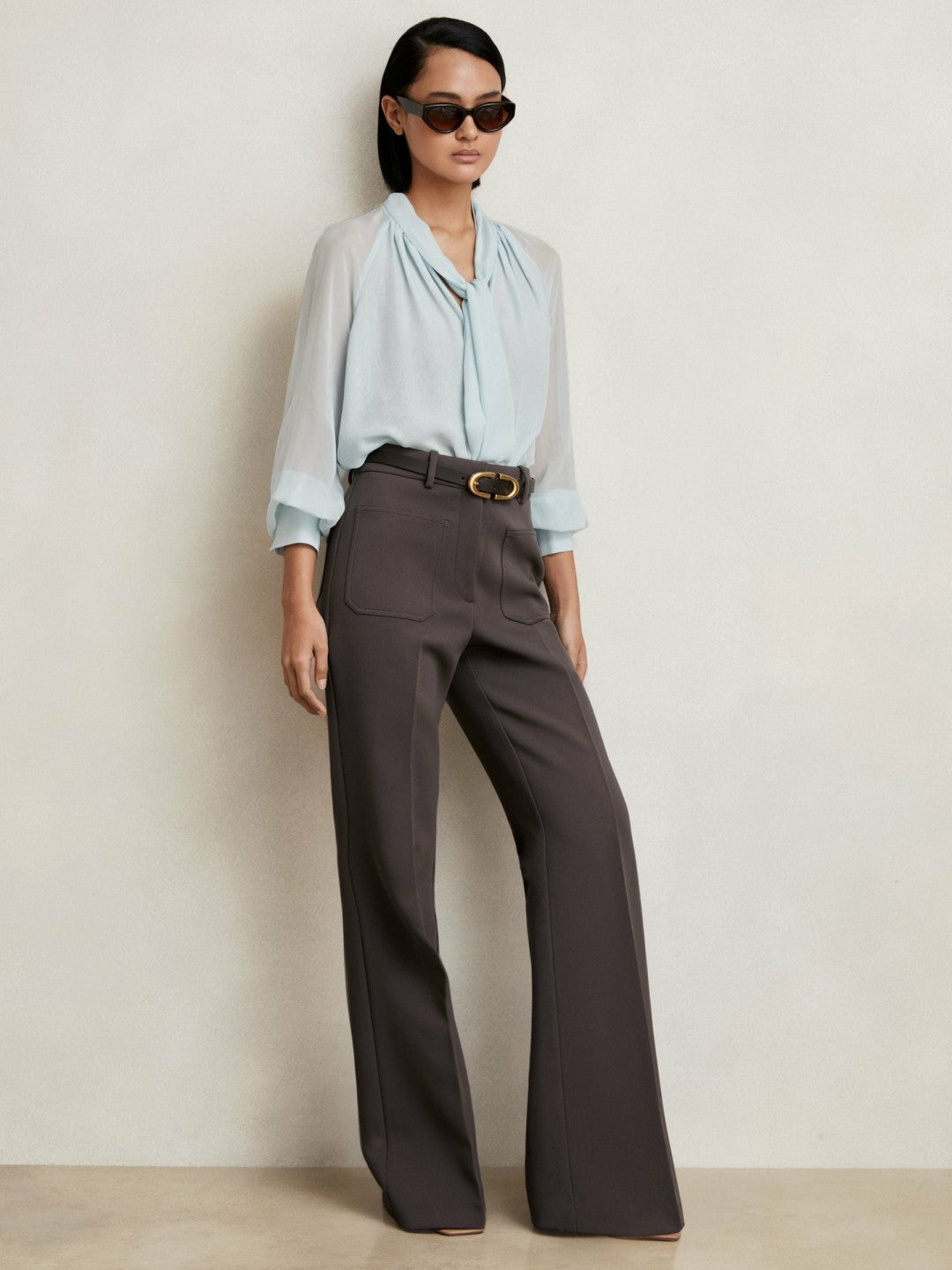 Petite Twill Patch-Pocket Flared Trousers Mauve Neutral | Womens