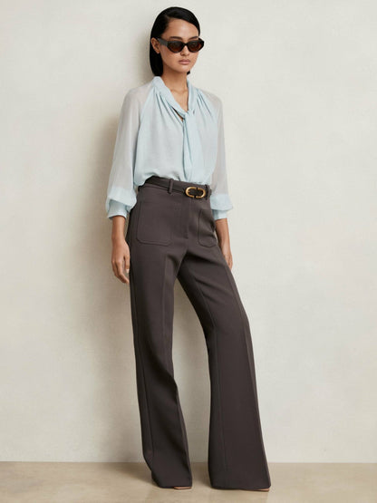 Petite Twill Patch-Pocket Flared Trousers Mauve Neutral | Womens