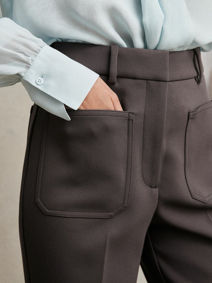 Petite Twill Patch-Pocket Flared Trousers Mauve Neutral | Womens