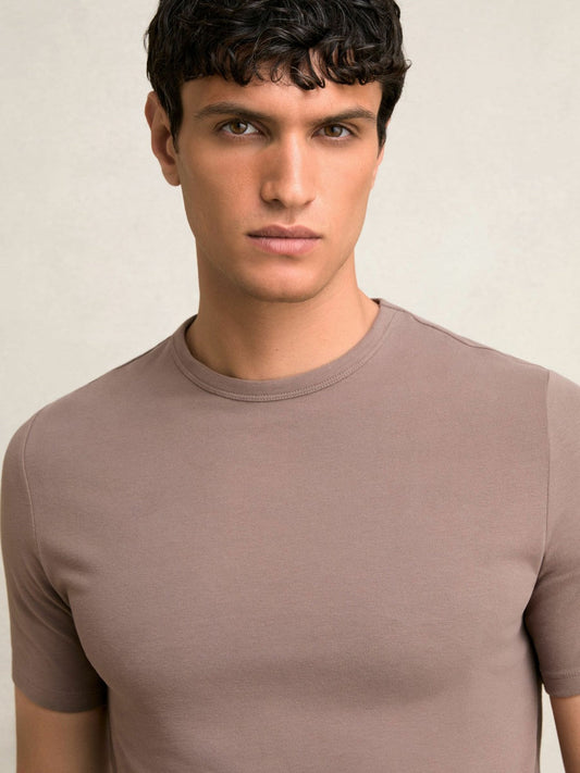 Stretch-Cotton Crew-Neck T-Shirt Taupe Brown | Mens