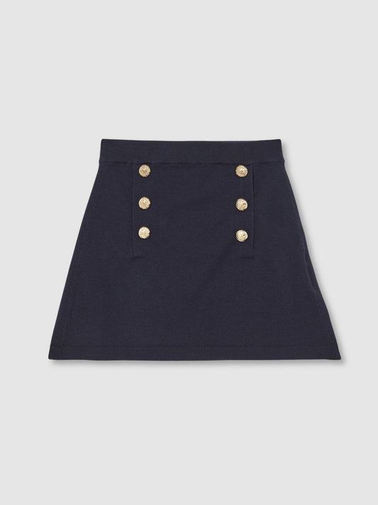 13-14 yrs Knitted Button-Detail A-Line Skirt Navy | Children