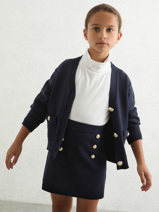 13-14 yrs Knitted Button-Detail A-Line Skirt Navy | Children