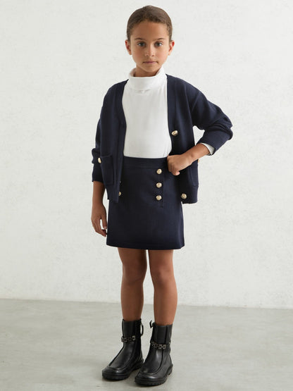 13-14 yrs Knitted Button-Detail A-Line Skirt Navy | Children