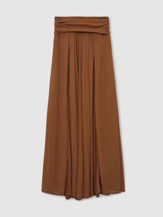 Jersey Ruched-Waist Maxi Skirt Tan Brown | Womens