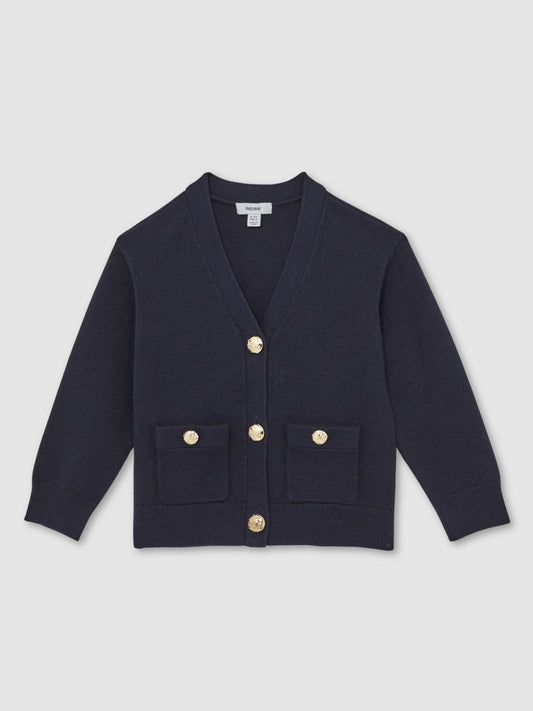 13-14 yrs Knitted Embossed-Button Cardigan Navy | Children