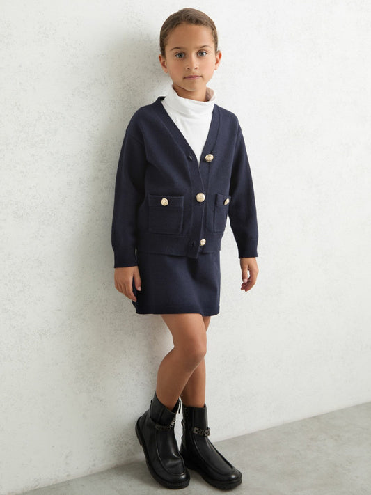 13-14 yrs Knitted Embossed-Button Cardigan Navy | Children