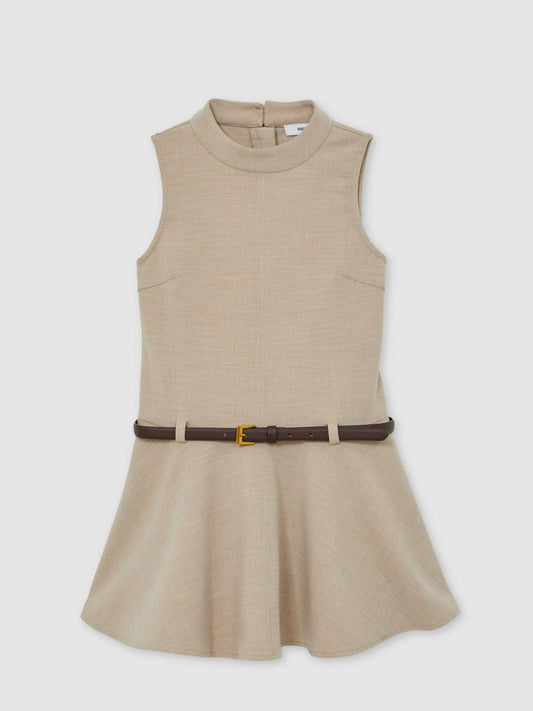 13-14 yrs Drop Waist Belted Sleeveless Dress Neutral | Children