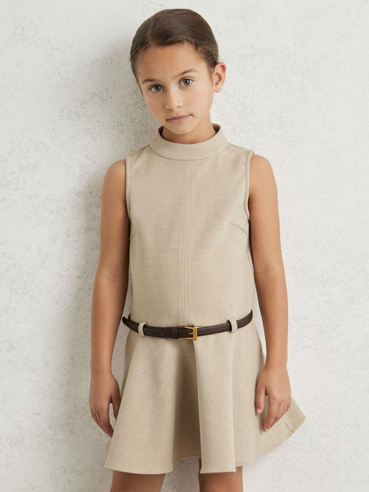 13-14 yrs Drop Waist Belted Sleeveless Dress Neutral | Children