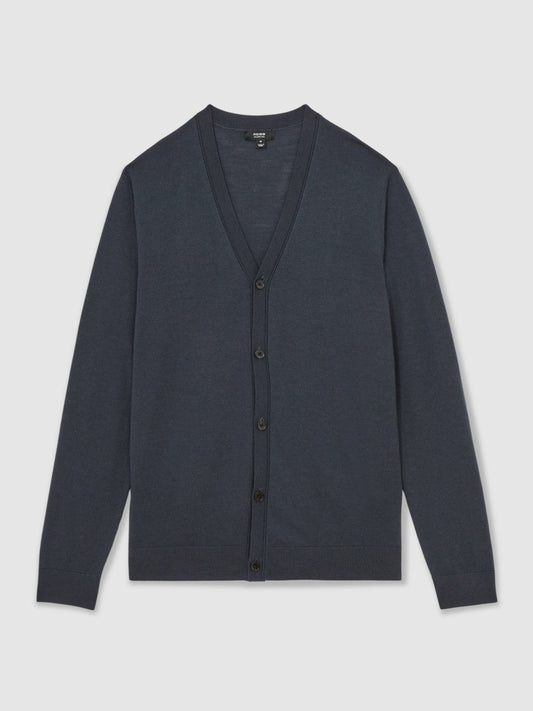 Merino Wool Button-Through Cardigan Midnight Navy | Mens