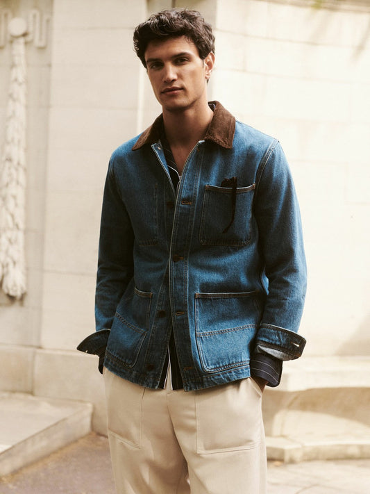 Corduroy Collar Denim Worker Jacket Denim Blue | Mens