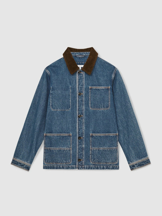Corduroy Collar Denim Worker Jacket Denim Blue | Mens