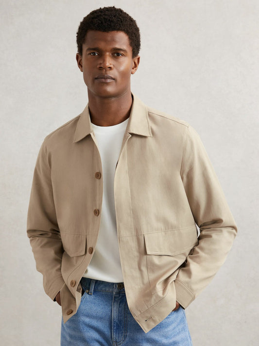 Paige Flap Pocket Worker Jacket Beige | Mens