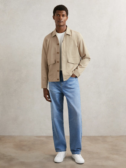 Paige Flap Pocket Worker Jacket Beige | Mens