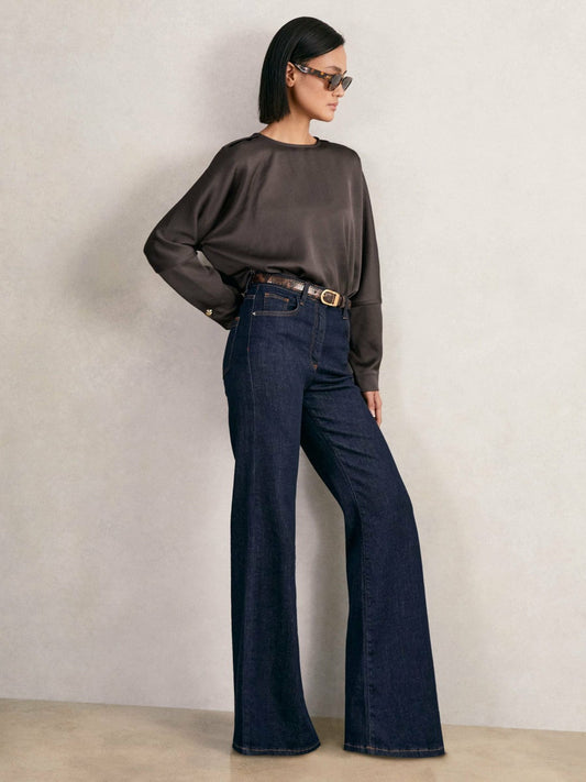 Satin Button-Back Long-Sleeve Top Mauve | Womens