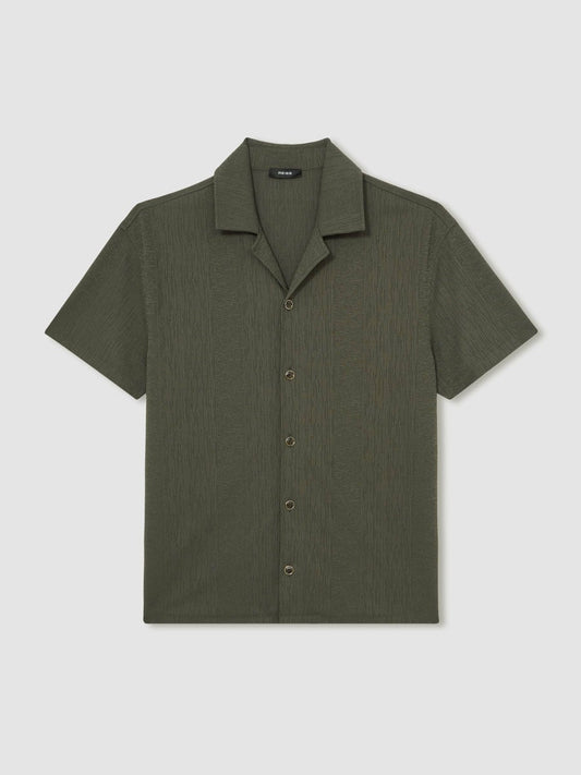 Jacquard-Stripe Cuban-Collar Shirt Dark Green | Mens