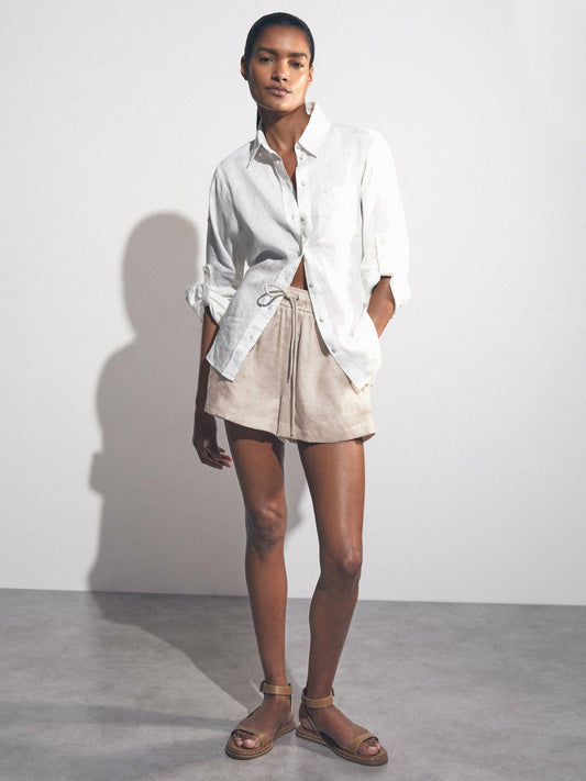 Linen-Blend Drawstring Shorts Neutral | Womens