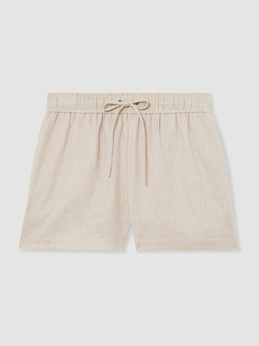 Linen-Blend Drawstring Shorts Neutral | Womens