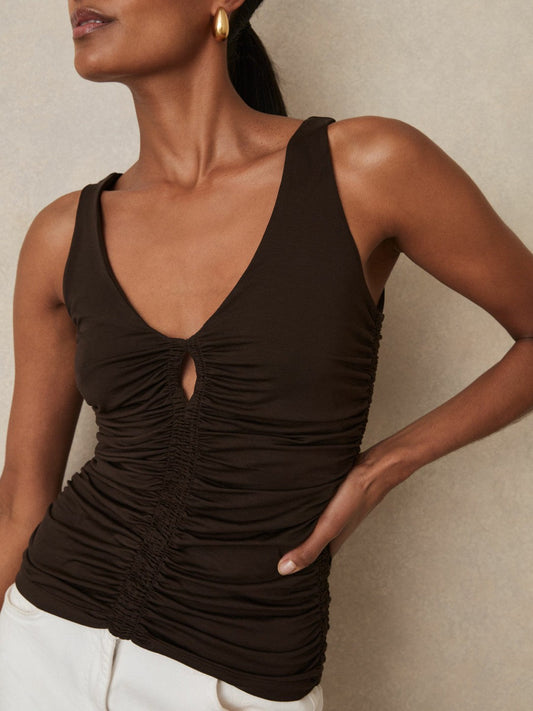 Stretch Lyocell Jersey Ruched Vest Chocolate Brown | Womens