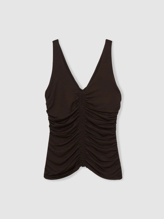 Stretch Lyocell Jersey Ruched Vest Chocolate Brown | Womens