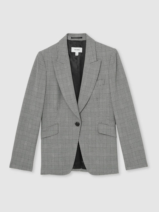 Single-Breasted Check Suit Blazer Grey | Womens