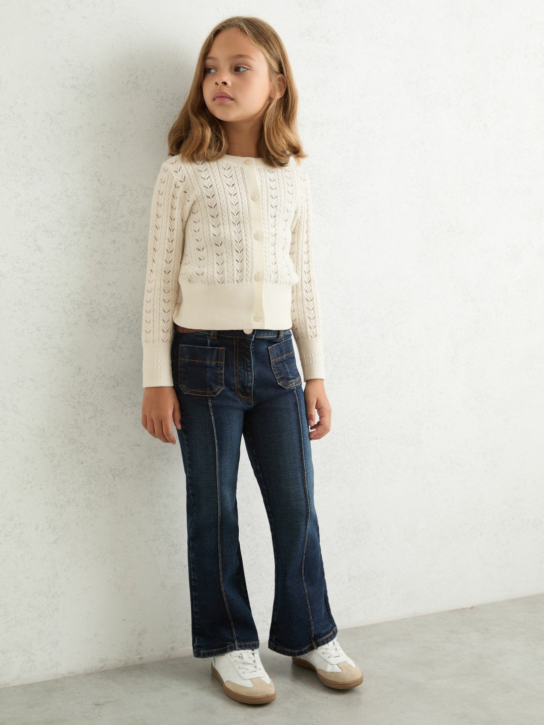 Wool-Cotton Pointelle Cardigan Ivory | Children