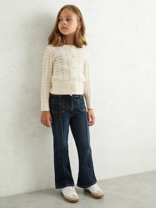 Wool-Cotton Pointelle Cardigan Ivory | Children