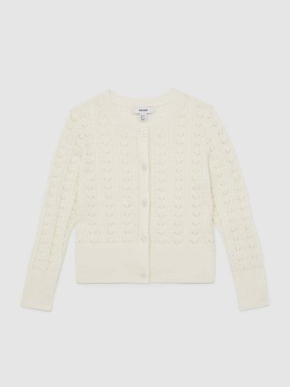 Wool-Cotton Pointelle Cardigan Ivory | Children