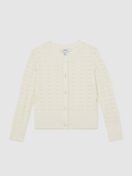Wool-Cotton Pointelle Cardigan Ivory | Children