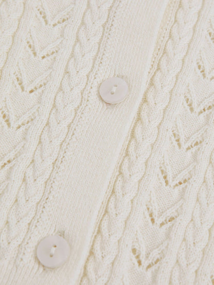 Wool-Cotton Pointelle Cardigan Ivory | Children