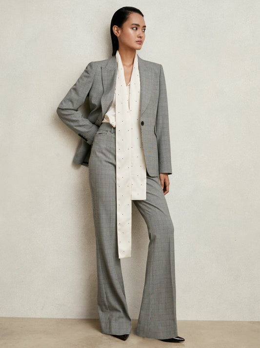 Petite Single-Breasted Check Suit Blazer Grey | Womens