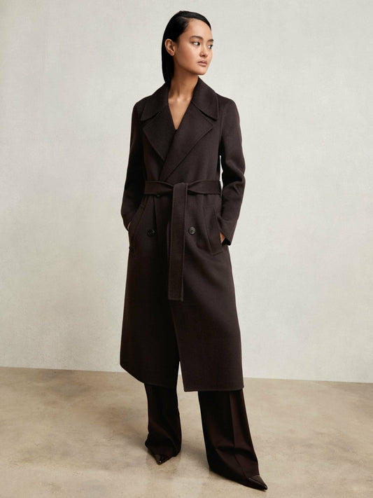 Double-Breasted Blindseam Coat Wool-Blend Aubergine | Womens